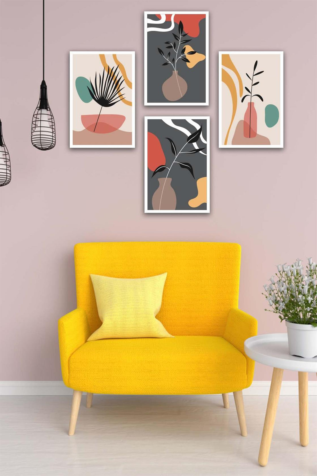 4 Parça Renkli Bohem Tarzında Tasarım Uv Baskı Mdf Tablo Seti