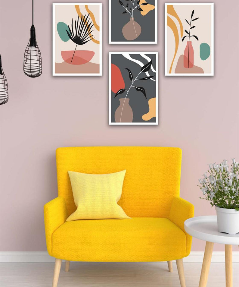 4 Parça Renkli Bohem Tarzında Tasarım Uv Baskı Mdf Tablo Seti