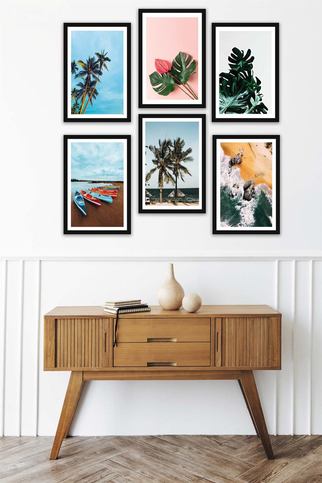 6 Parça Modern Tarzda Manzara Fotoğraflı Siyah Çerçeve Görünümlü Dijital Baskı Tablo Seti