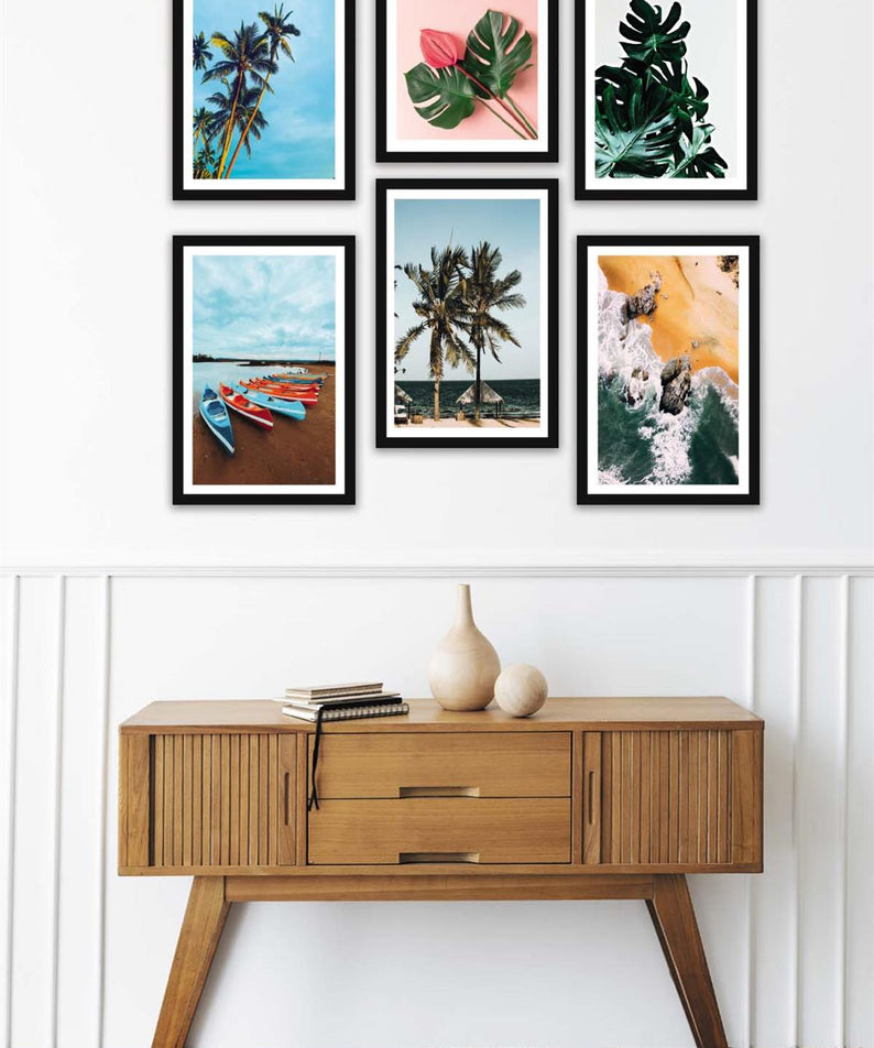6 Parça Modern Tarzda Manzara Fotoğraflı Siyah Çerçeve Görünümlü Dijital Baskı Tablo Seti