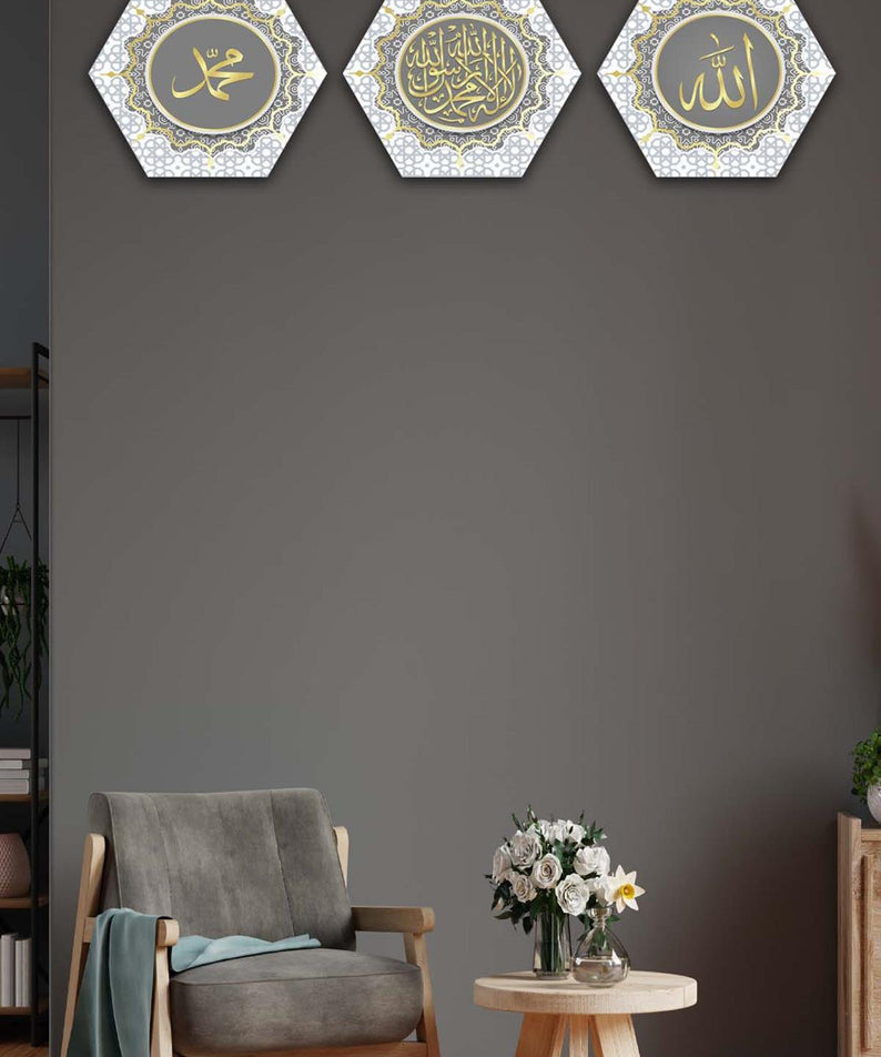 3 Parça Petek Tasarım Dini Tablo Seti