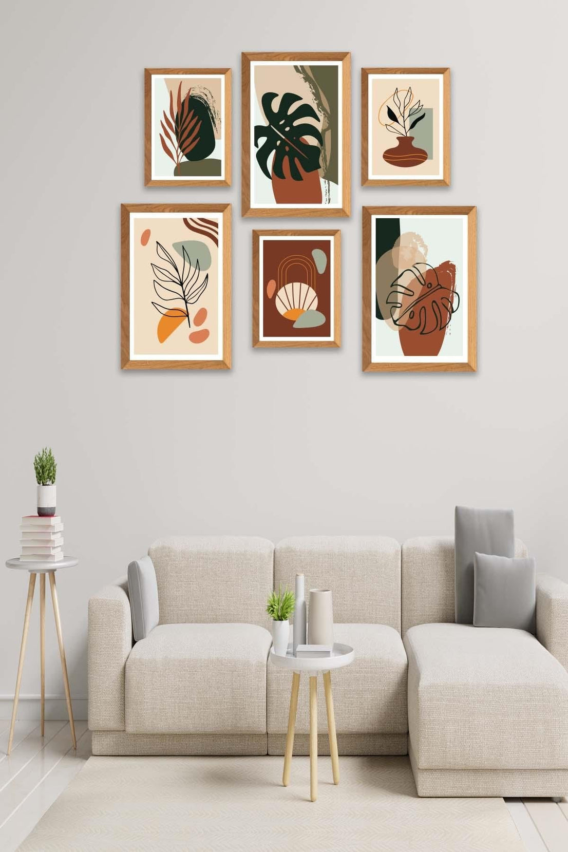 6 Parça Bohem Temalı Ahşap Çerçeve Görünümlü Tablo Seti