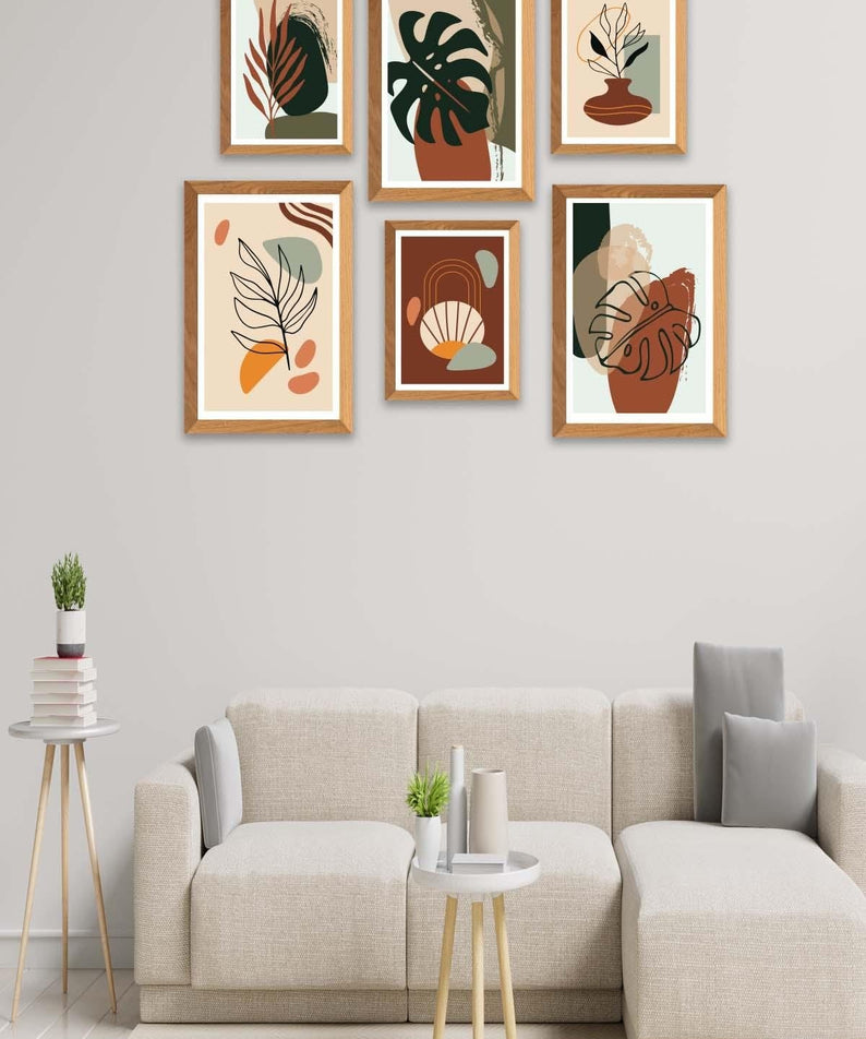 6 Parça Bohem Temalı Ahşap Çerçeve Görünümlü Tablo Seti