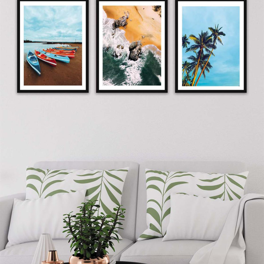 3 Parça Modern Tarzda Manzara Fotoğraflı Siyah Çerçeve Görünümlü Dijital Baskı Tablo Seti