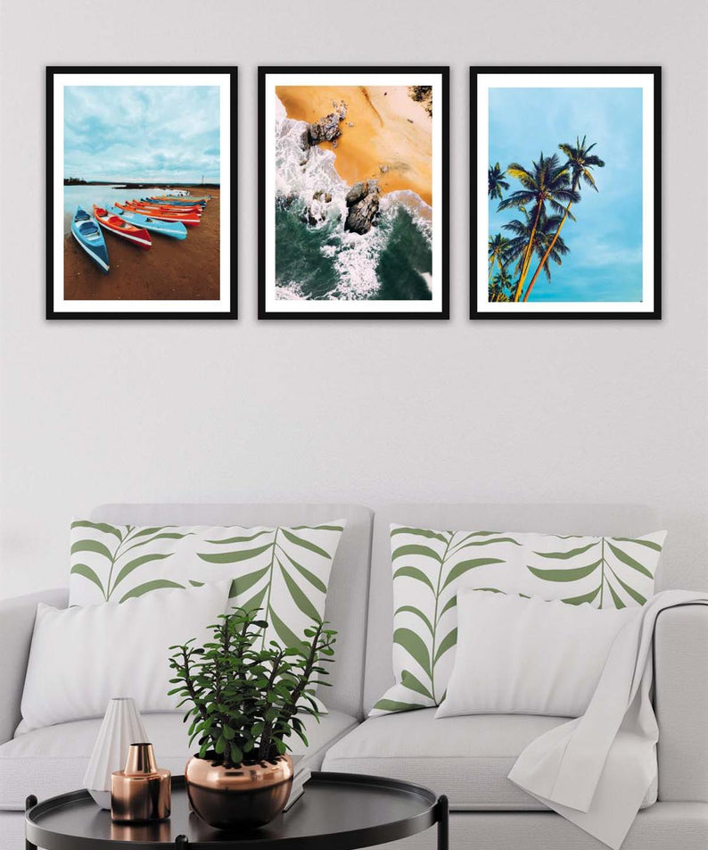 3 Parça Modern Tarzda Manzara Fotoğraflı Siyah Çerçeve Görünümlü Dijital Baskı Tablo Seti