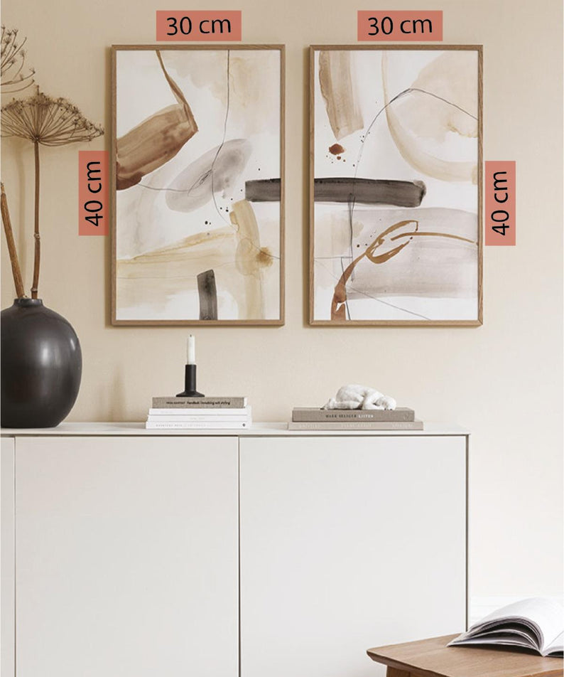 2 Parça Sanatsal Suluboya Tarzında Modern (AHŞAP ÇERÇEVE GÖRÜNÜMLÜ) Tablo Seti
