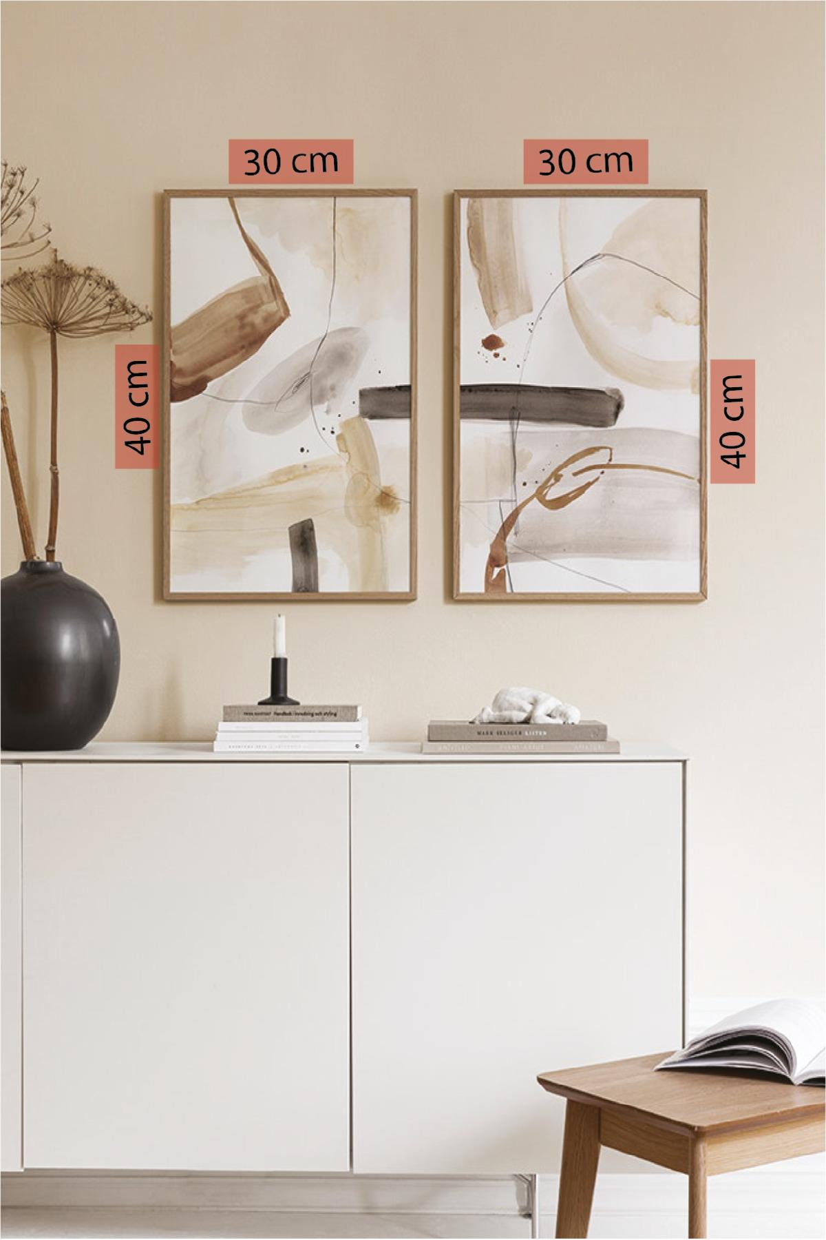 2 Parça Sanatsal Suluboya Tarzında Modern (AHŞAP ÇERÇEVE GÖRÜNÜMLÜ) Tablo Seti