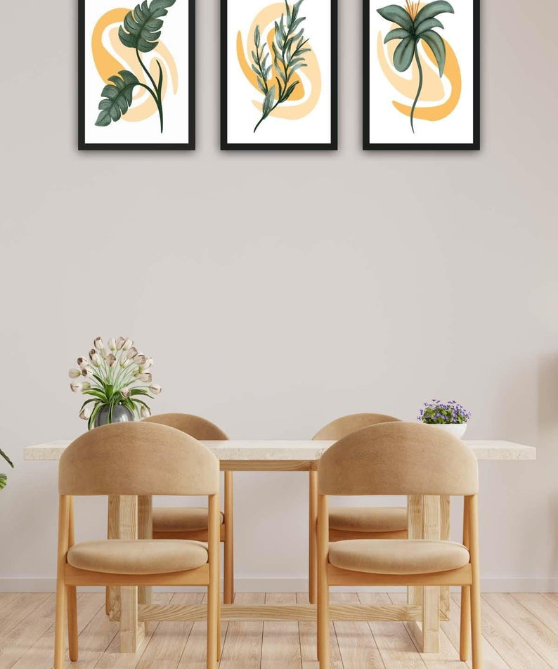 3 Parça Tüy ve Palmiye Temalı Tablo Seti