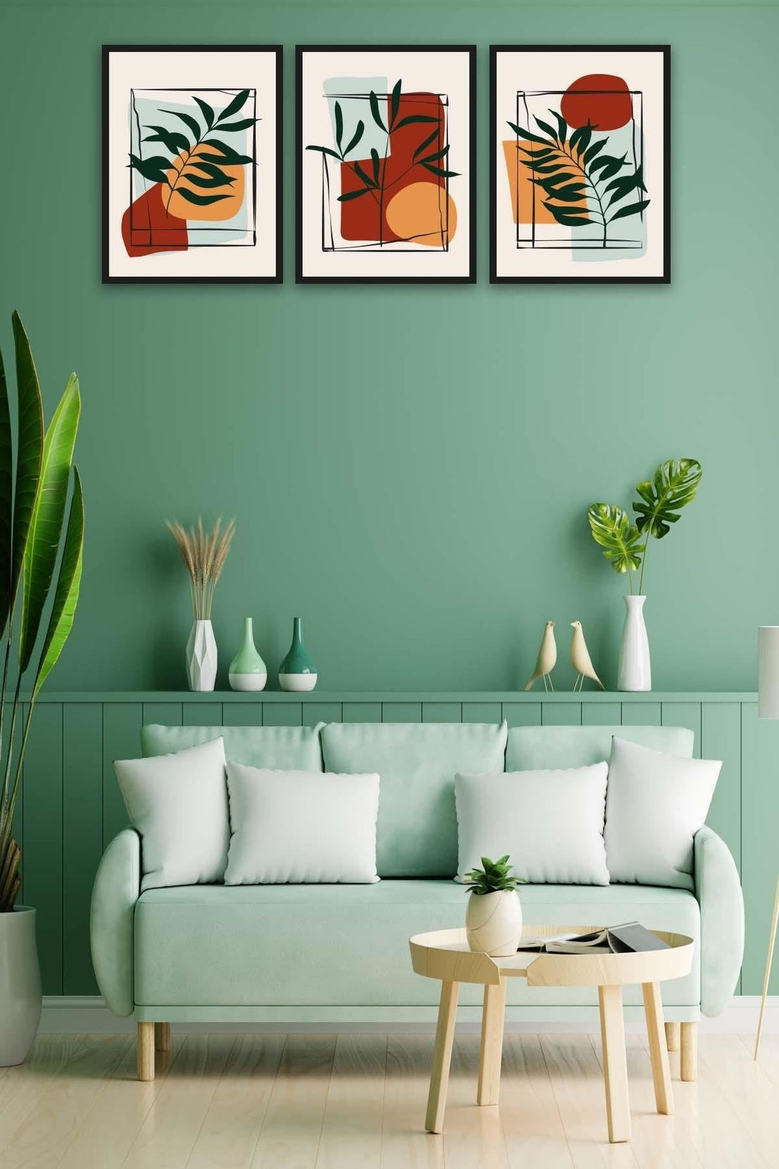 3 Parça Bohem Tarzında Siyah Çerçeve Görünümlü Tablo Seti