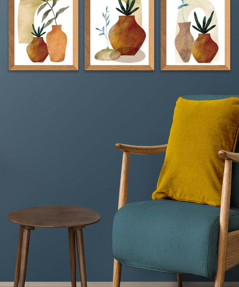 3 Parça Sanatsal Suluboya Bohem Tarzda (Ahşap Çerçeve Görünümlü) Uv Baskı Mdf Tablo Seti