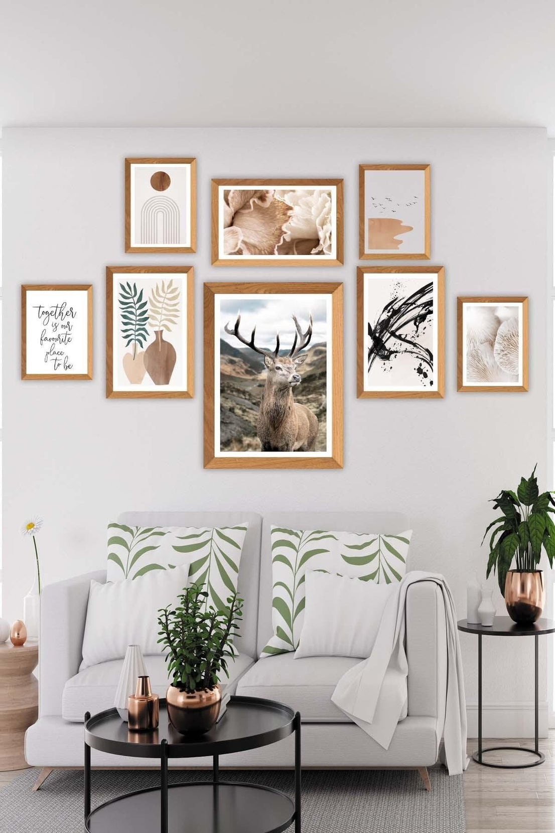 Sanatsal Bohem Yazı Ve Geyik Temalı Tablo Seti