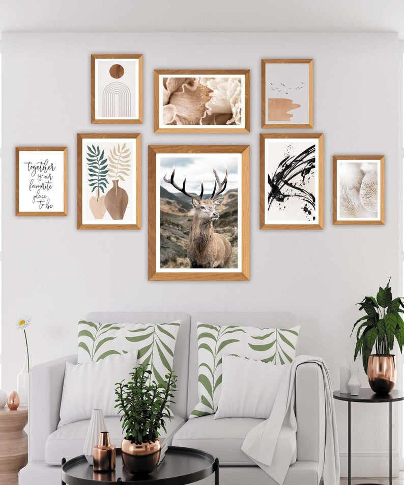 Sanatsal Bohem Yazı Ve Geyik Temalı Tablo Seti