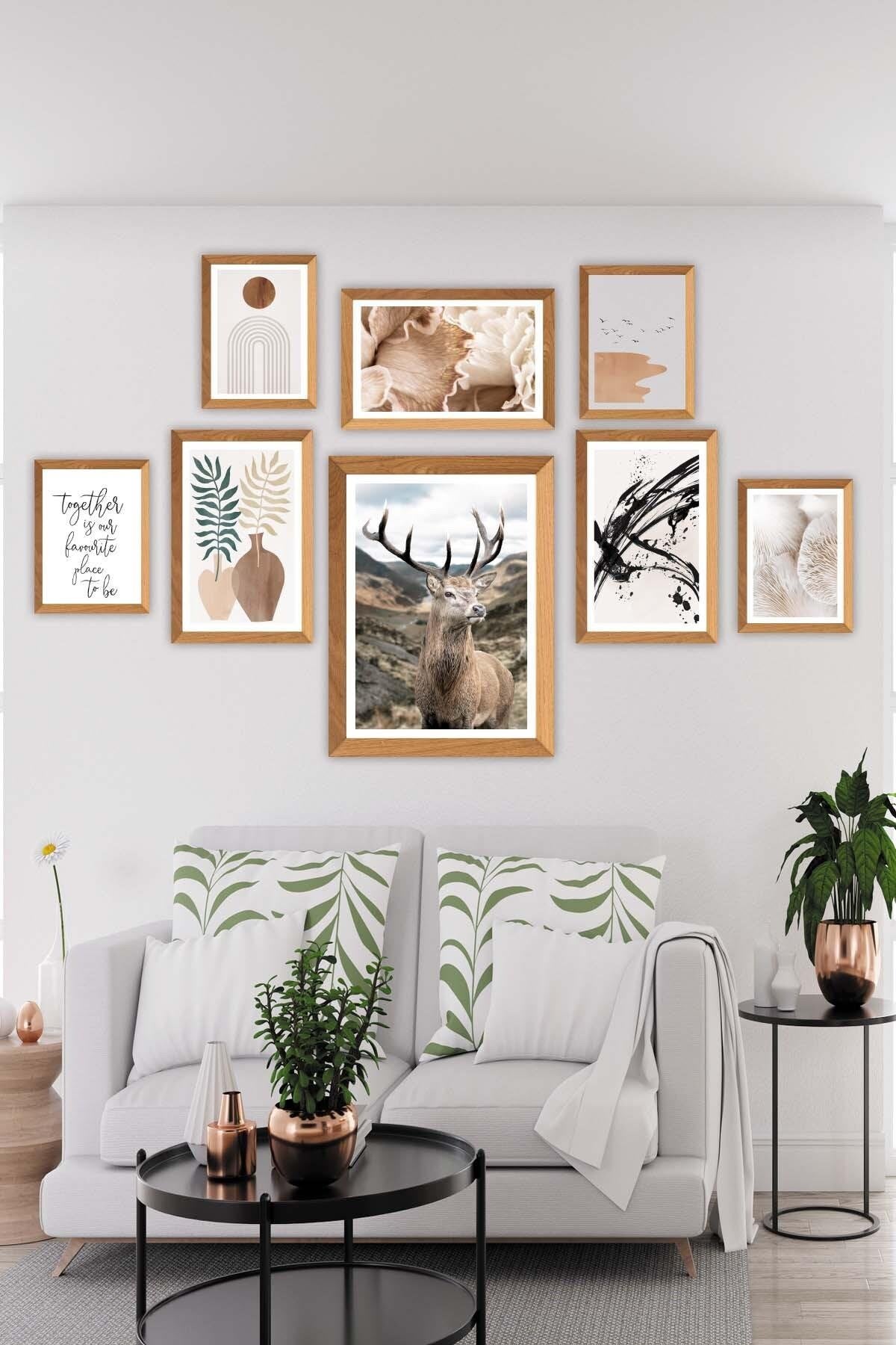 Sanatsal Bohem Yazı Ve Geyik Temalı Tablo Seti