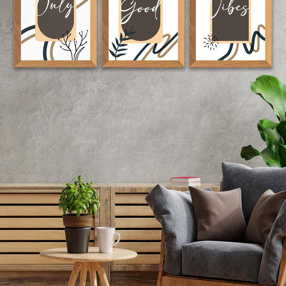 3 Parça Modern Sanatsal Tarzda (Ahşap çerçeve görünümlü) Uv Baskı Mdf Tablo Seti