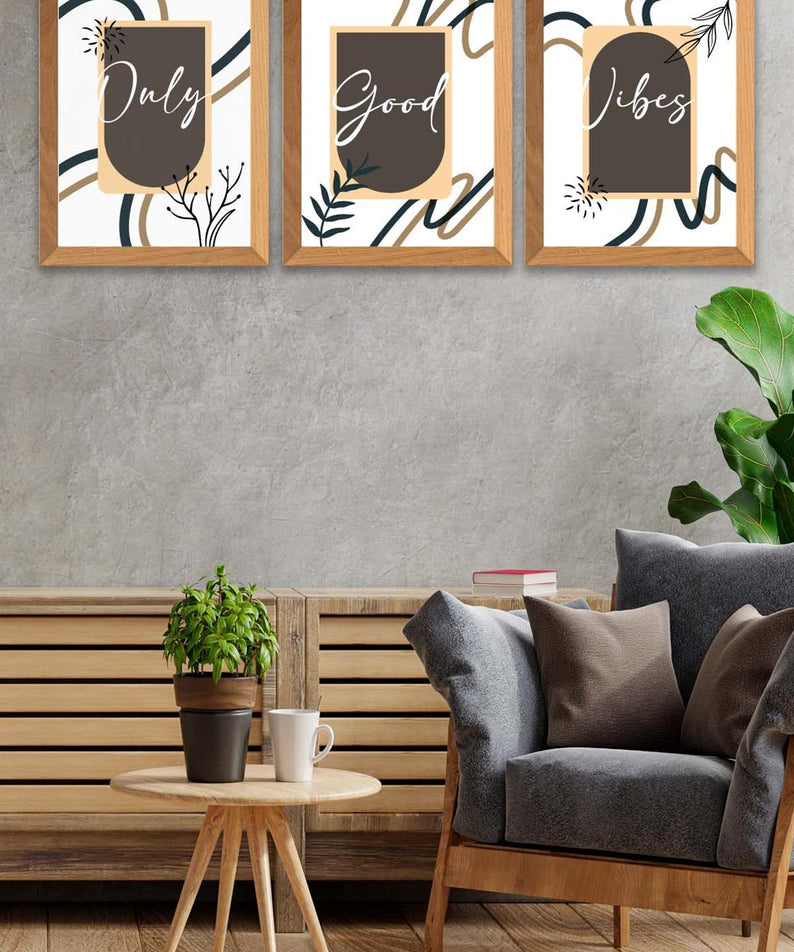 3 Parça Modern Sanatsal Tarzda (Ahşap çerçeve görünümlü) Uv Baskı Mdf Tablo Seti