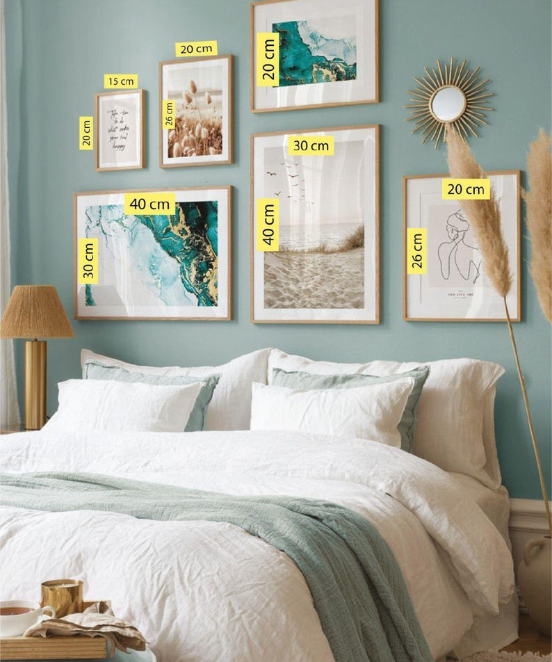 6 Parça Mermer Deseni Temalı Ahşap Çerçeve Görünümlü Tablo Seti