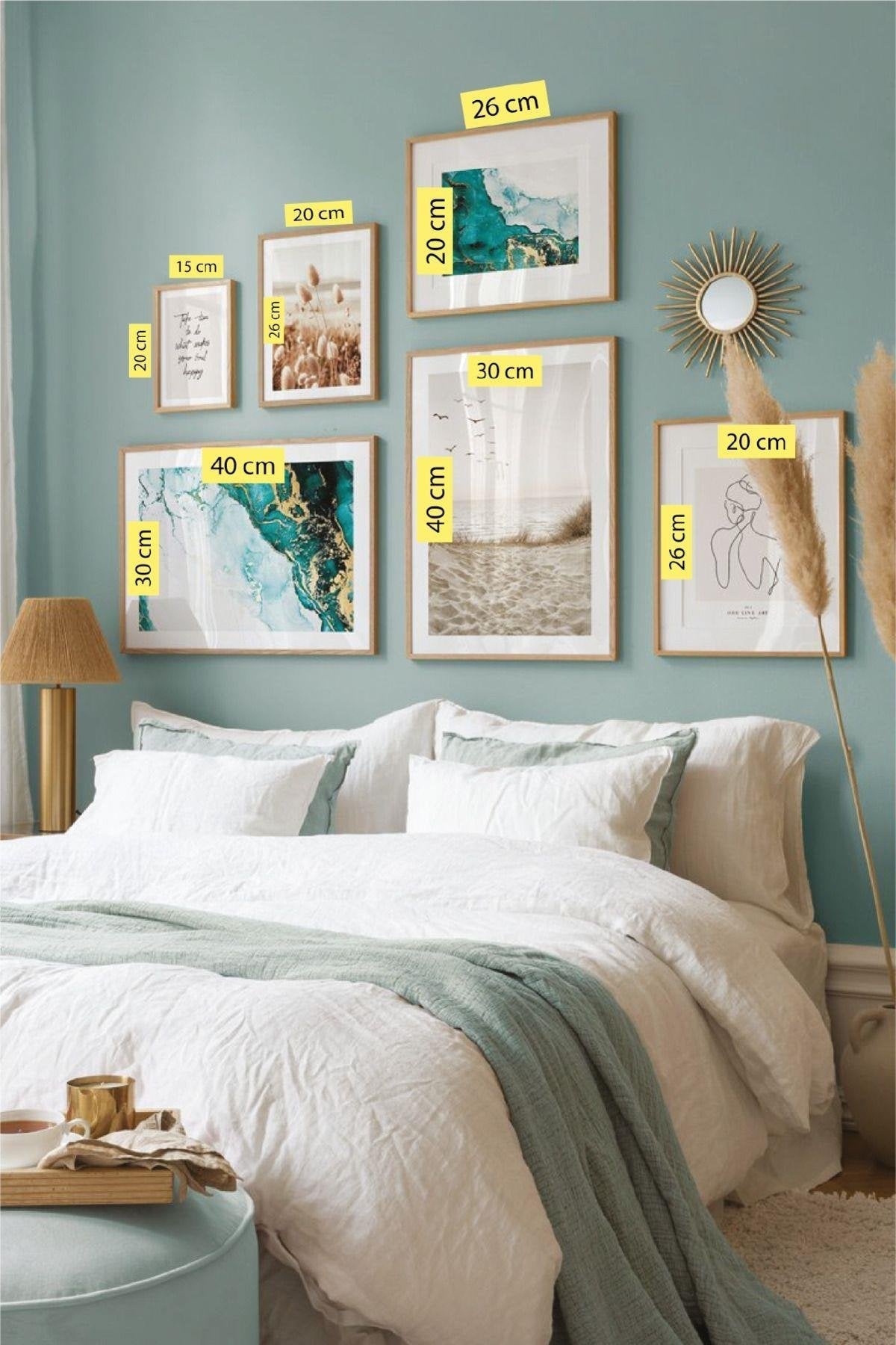 6 Parça Mermer Deseni Temalı Ahşap Çerçeve Görünümlü Tablo Seti