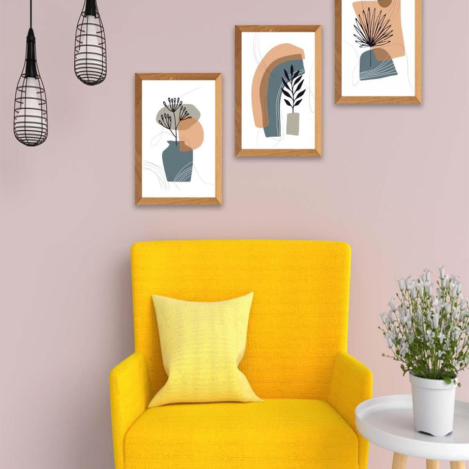 3 Parça Bohem Modern Tarzda (Ahşap Çerçeve Görünümlü) Uv Baskı Tablo Seti
