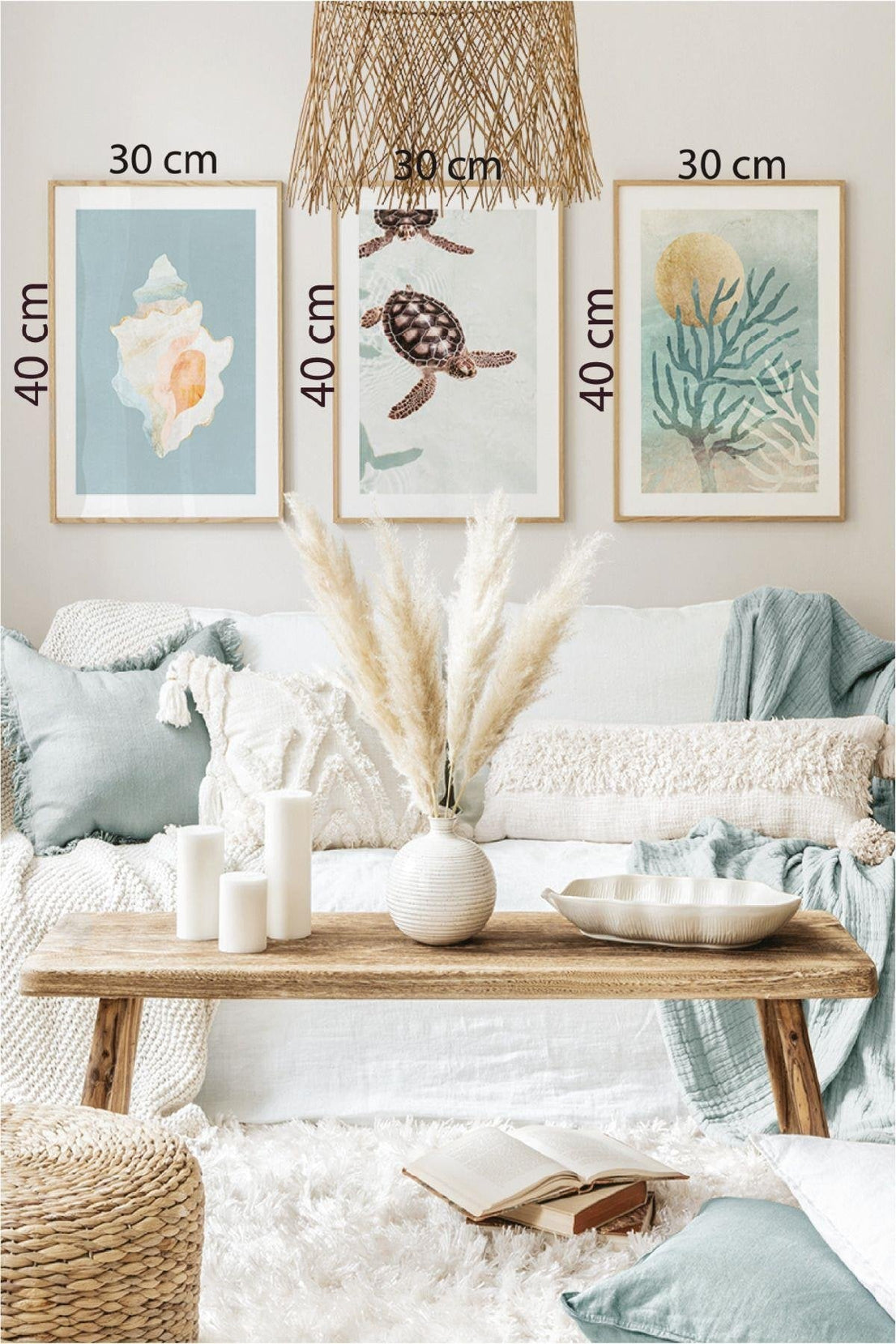 3 Parça Yaz Temalı Ahşap Çerçeve Görünümlü Tablo Seti