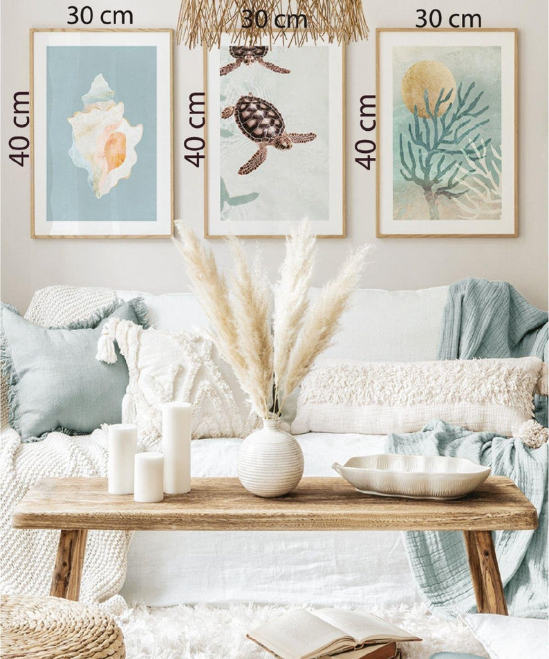 3 Parça Yaz Temalı Ahşap Çerçeve Görünümlü Tablo Seti