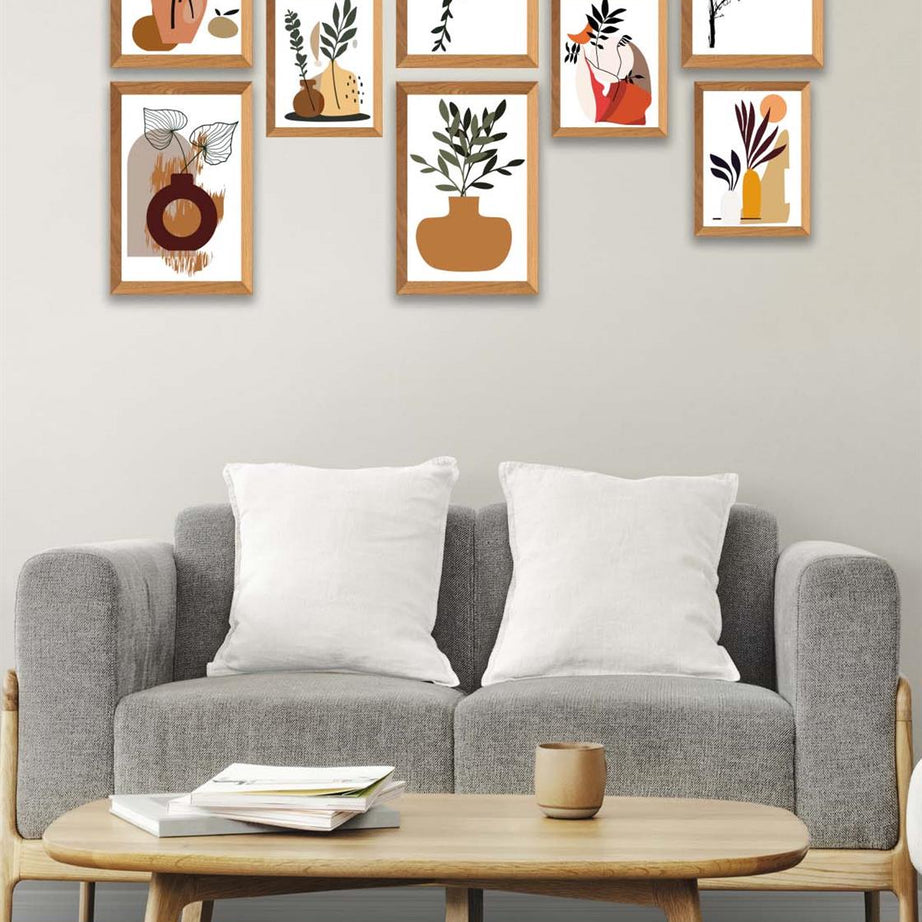 10 Parça Modern Sanatsal Bohem Tarzda (Ahşap çerçeve görünümlü) Uv Baskı Mdf Tablo Seti