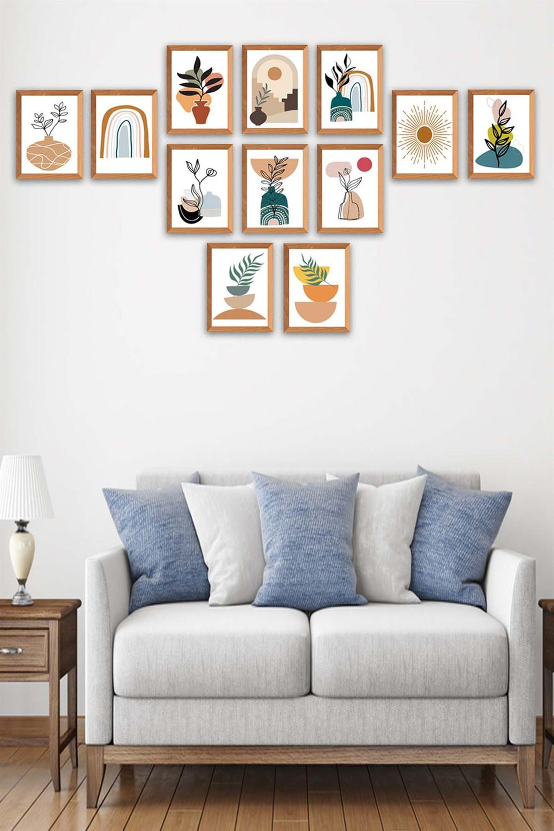 12 Parça Ahşap Çerçeve Görünümlü Sanatsal Tablo Seti