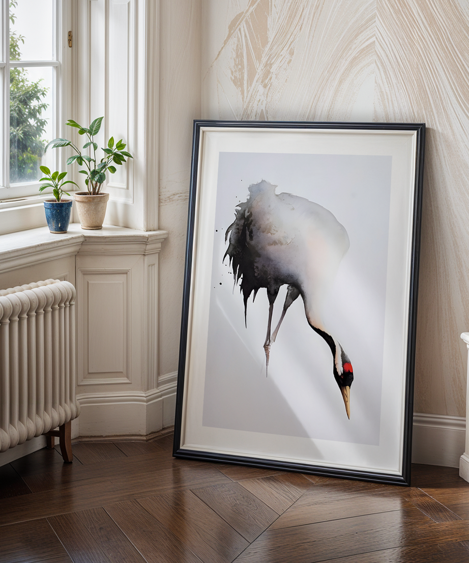 Elegant Crane Tek Parça Siyah Çerçeveli Ahşap Tablo