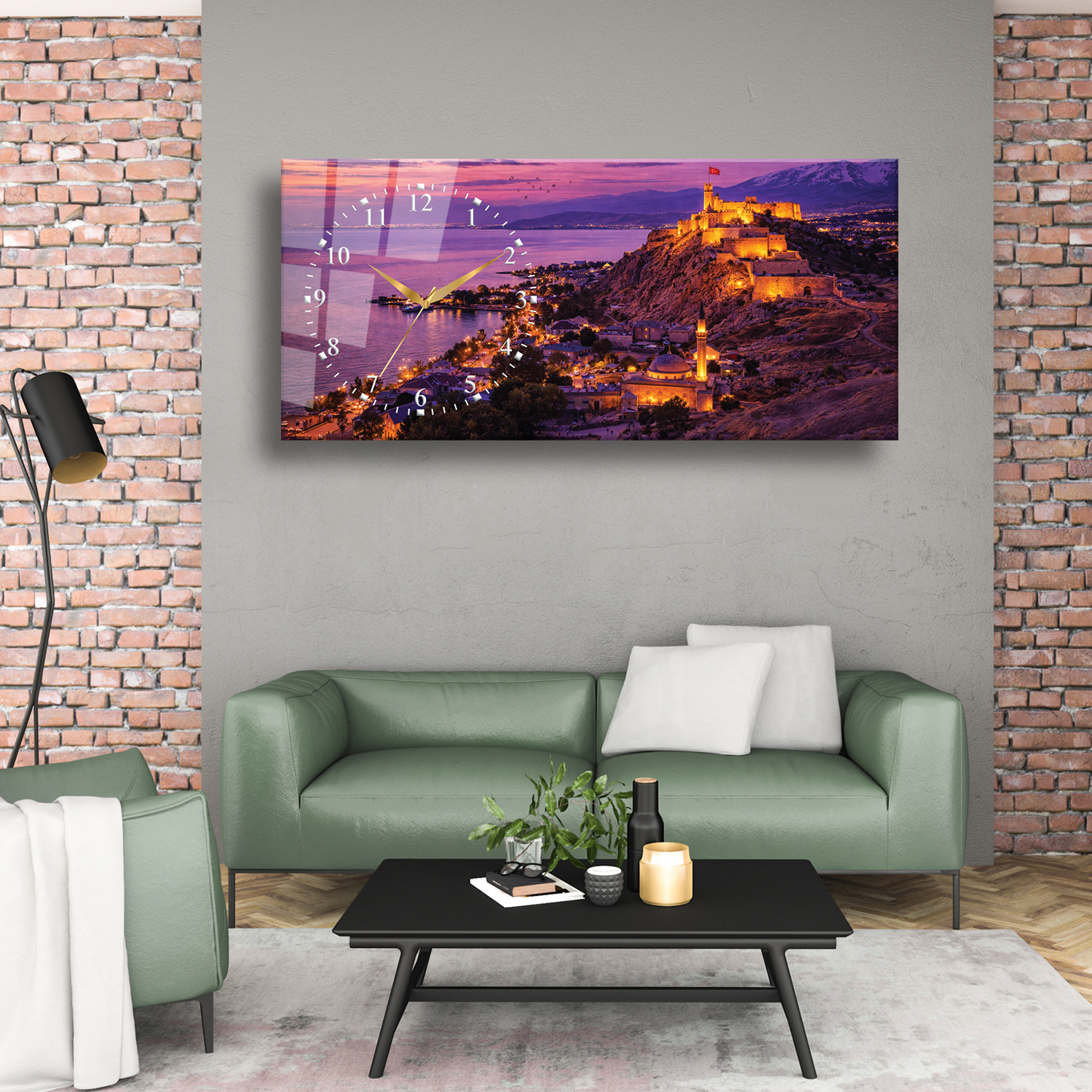 Van Kalesi ve Van Gölü Temalı Temperli Saatli Cam Tablo