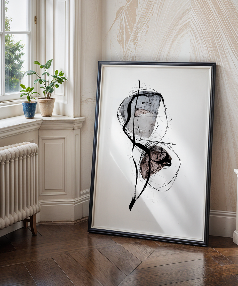 Abstract Portrait Tek Parça Siyah Çerçeveli Ahşap Tablo