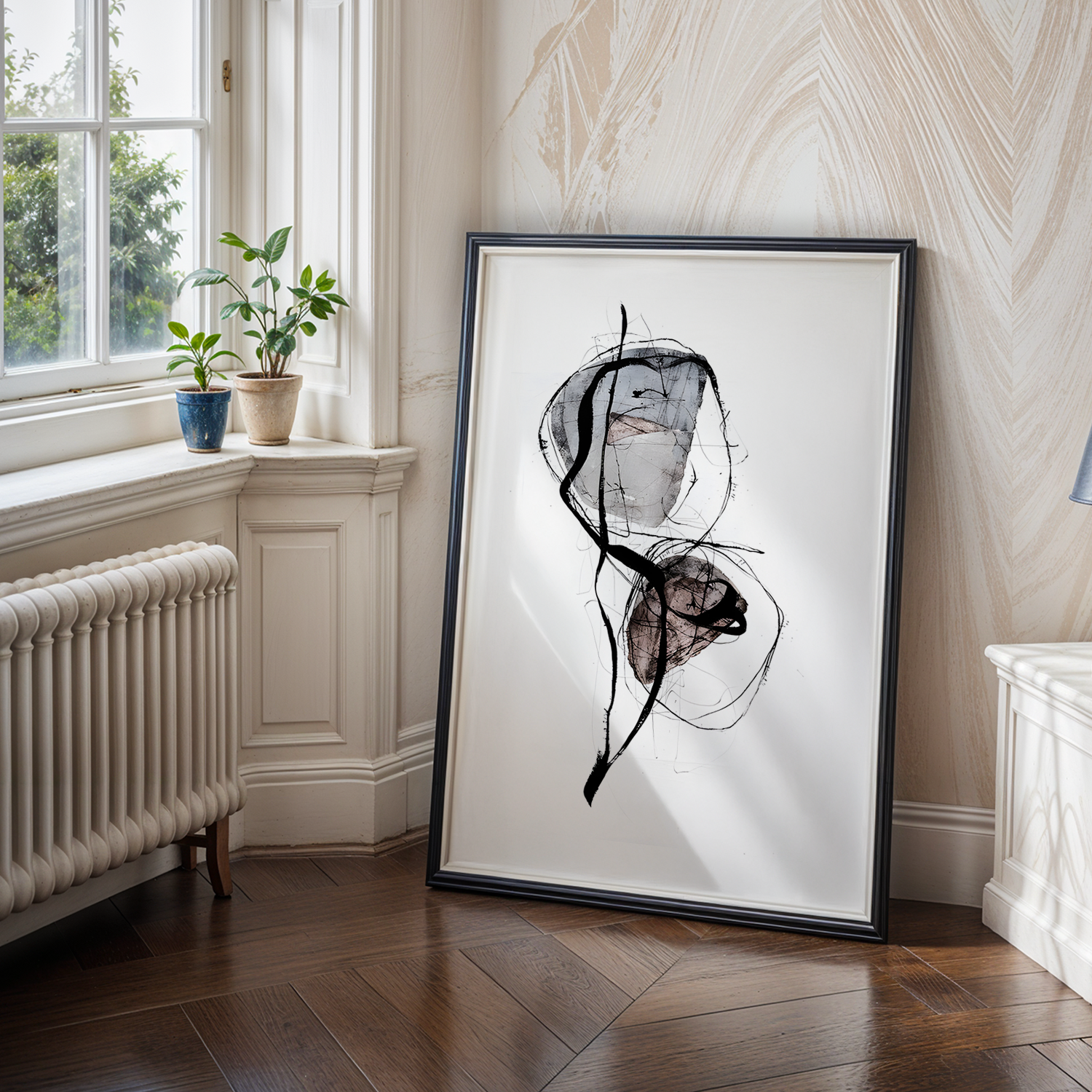Abstract Portrait Tek Parça Siyah Çerçeveli Ahşap Tablo