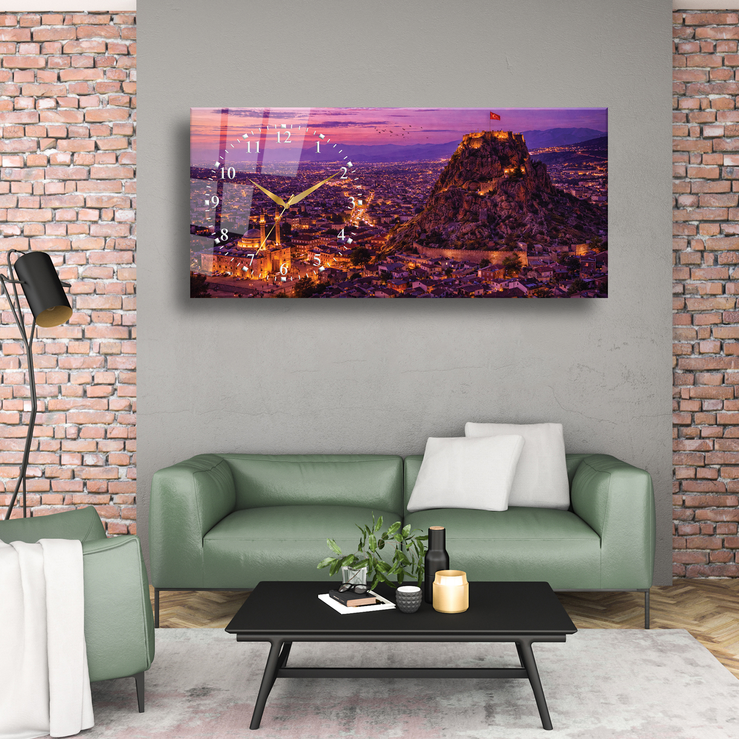 Afyonkarahisar Kalesi Temalı Temperli Saatli Cam Tablo