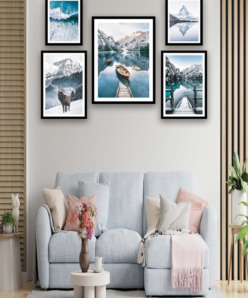 İsveç Dağ Ve Göl Manzara Temalı Tablo Seti