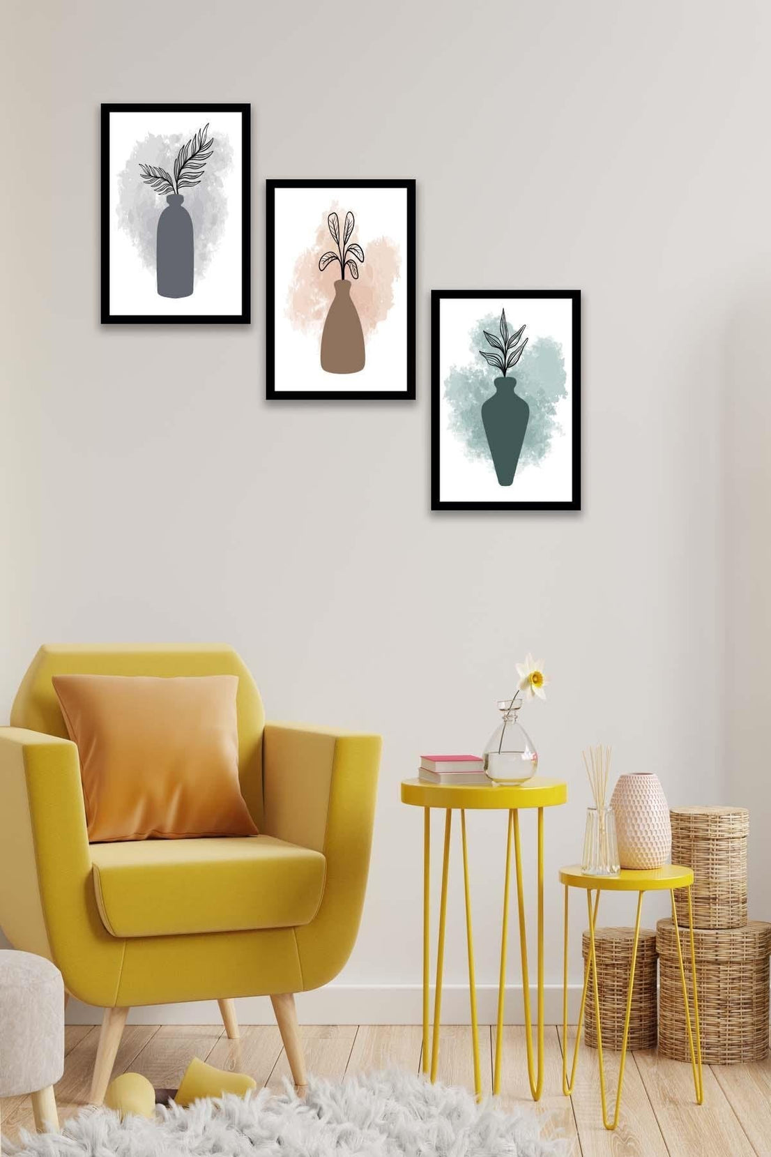 3 Parça Suluboya Tarzında Sanatsal Tablo Seti