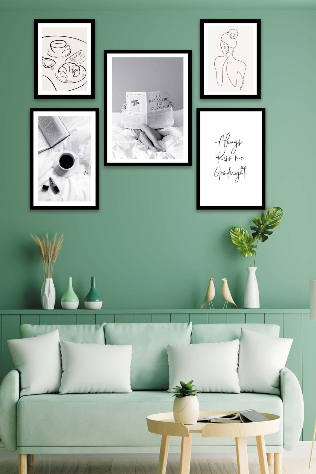 Kahve Kitap Line Art Temalı Tablo Seti