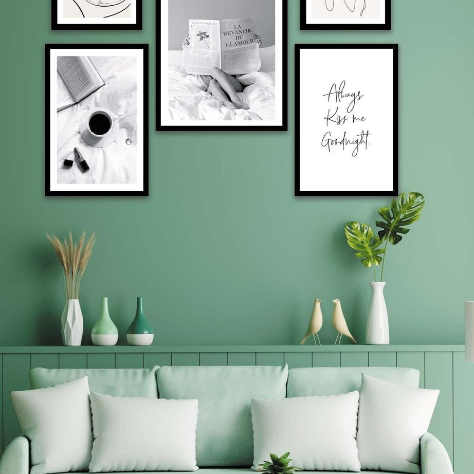 Kahve Kitap Line Art Temalı Tablo Seti