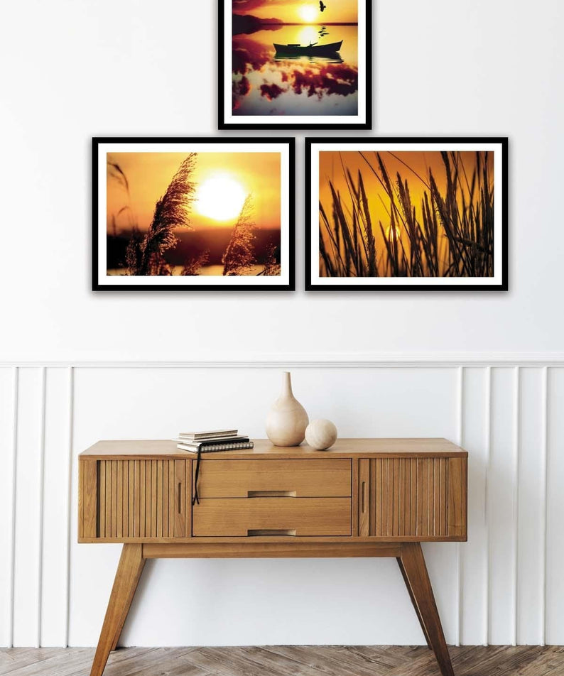 Günbatımı Temalı Siyah Çerçeve Görünümlü Tablo Seti