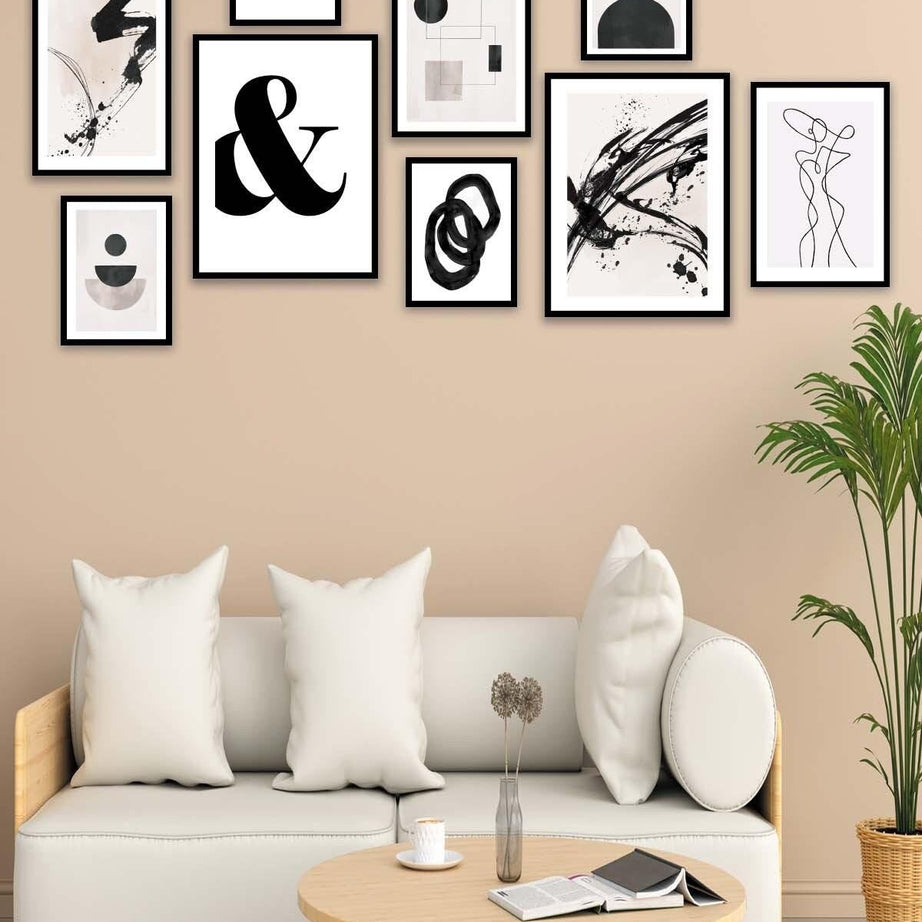 Siyah Geometrik Ve Line Art Temalı Tablo Seti