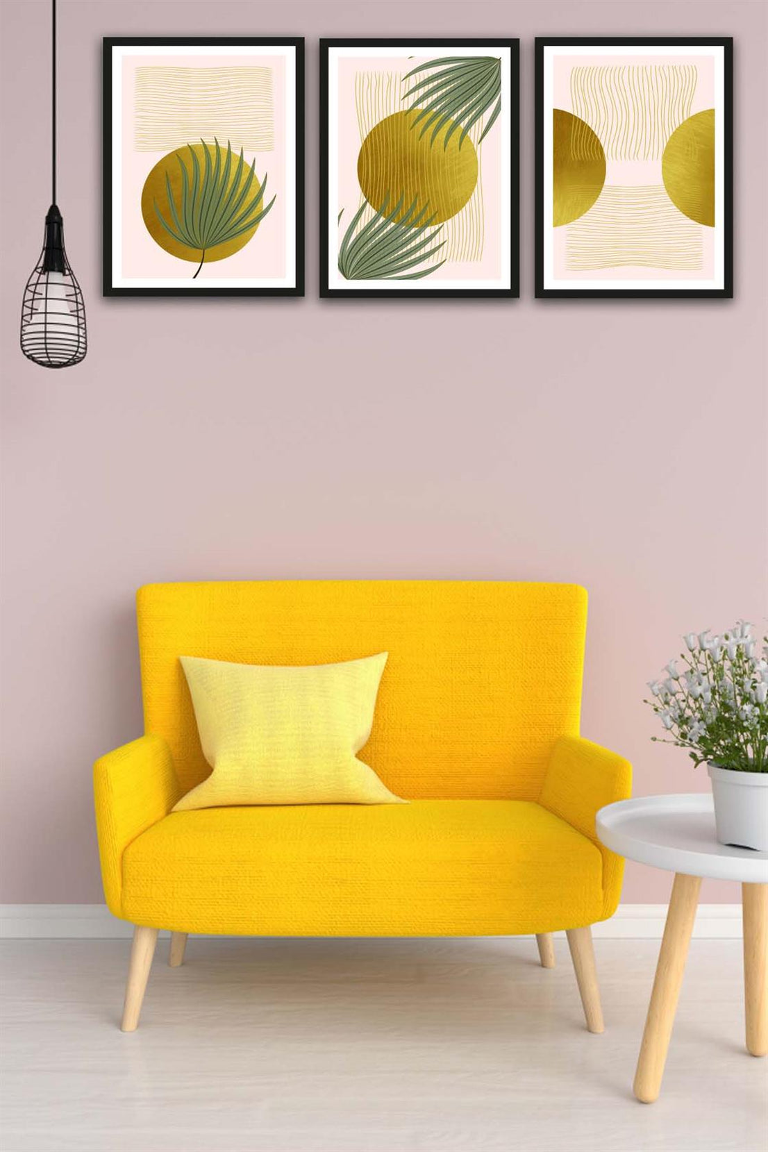 3 Parça Renkli Bohem Tarzında Siyah Çerçeve Görünümlü Tasarım Uv Baskı Mdf Tablo Seti