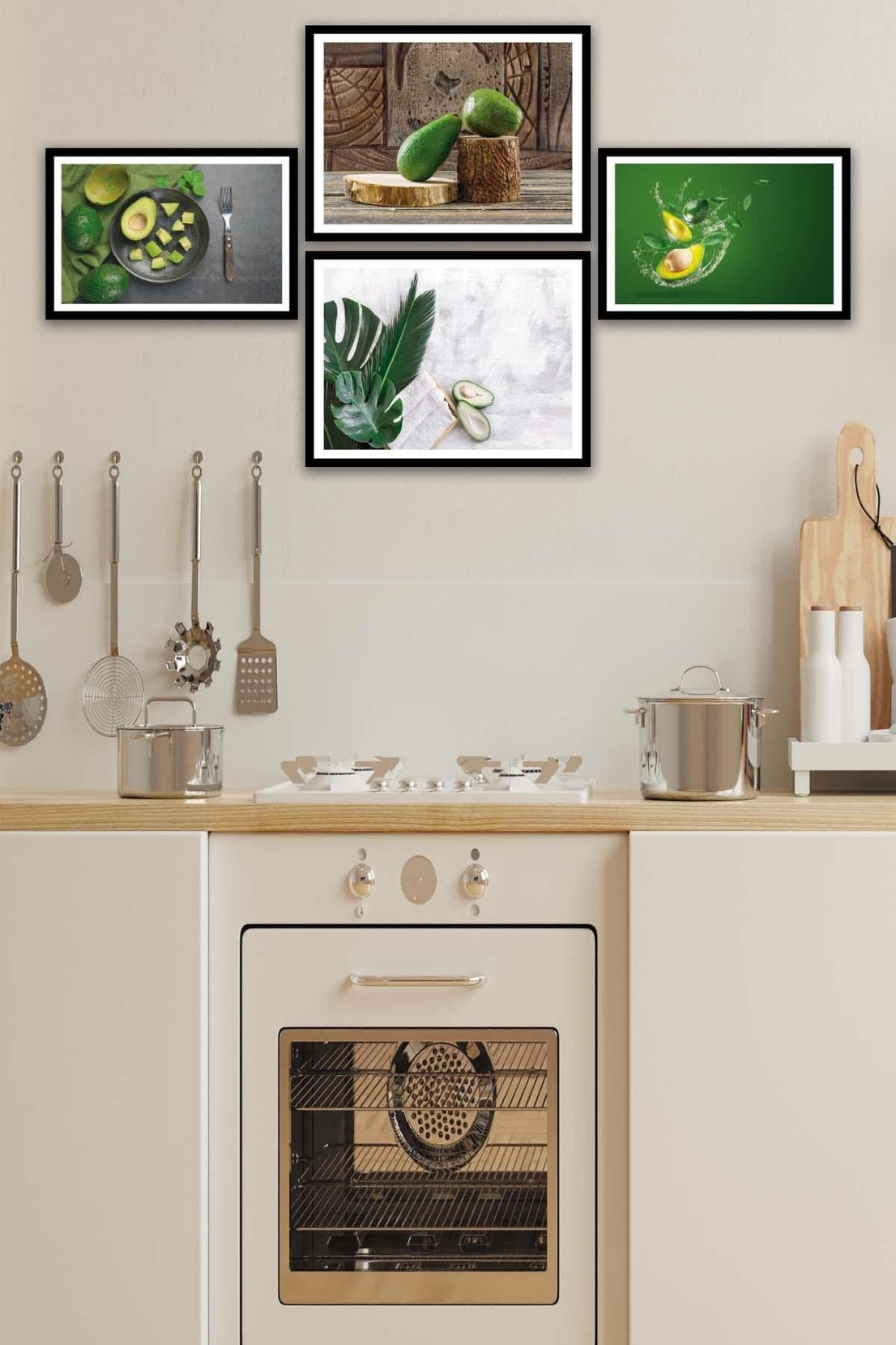 Avokado Temalı Siyah Çerçeve Görünümlü Tablo Seti