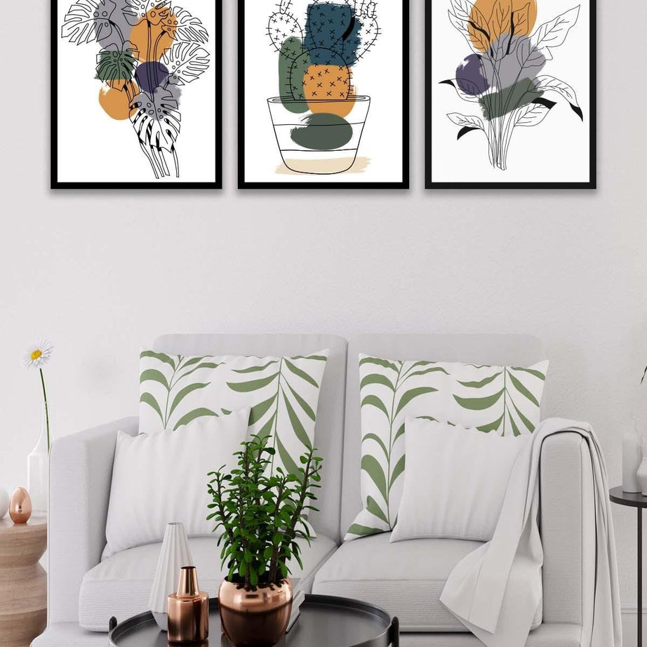 3 Parça Modern Tarzda Kaktüs Tablo Seti