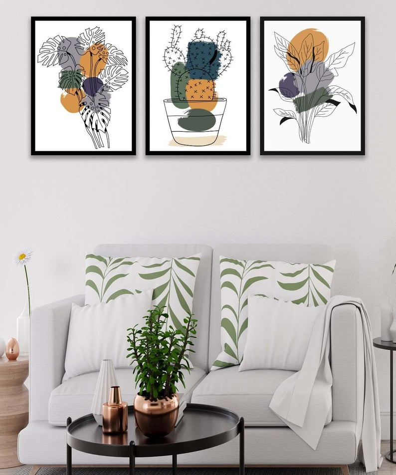 3 Parça Modern Tarzda Kaktüs Tablo Seti