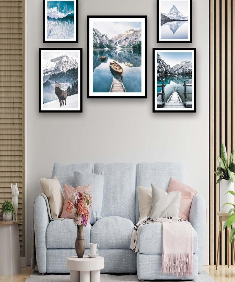 İsveç Dağ Ve Göl Manzara Temalı Tablo Seti