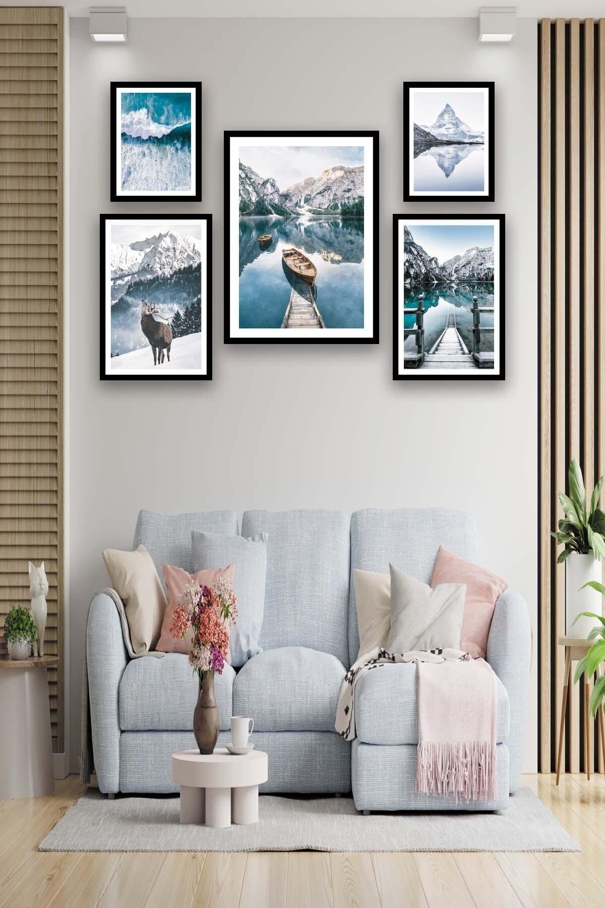 İsveç Dağ Ve Göl Manzara Temalı Tablo Seti