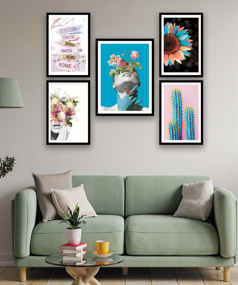 Sanatsal Çiçek Kadın Ve Kaktüs Temalı Tablo Seti
