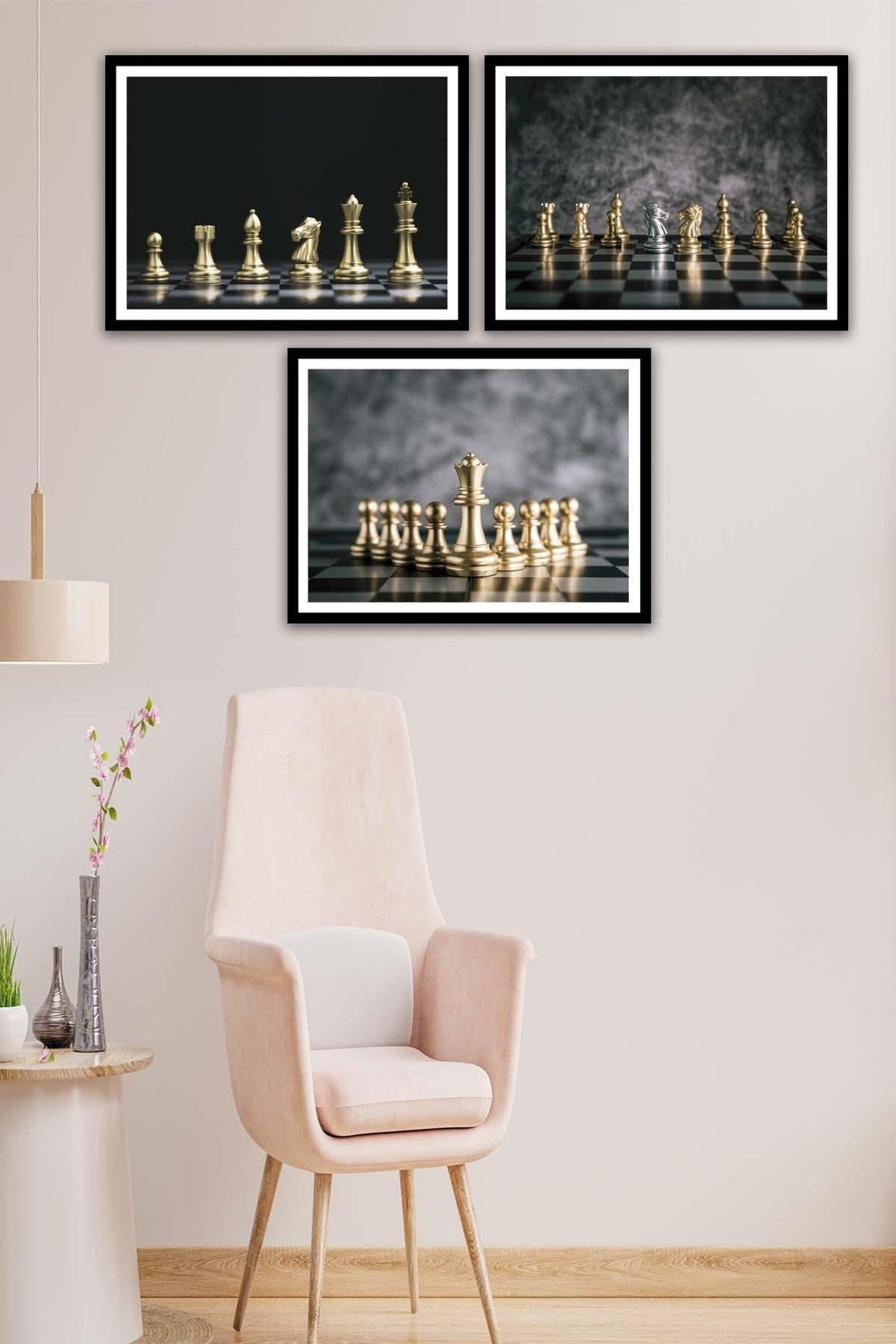 Satranç Temalı Siyah Çerçeve Görünümlü Tablo Seti