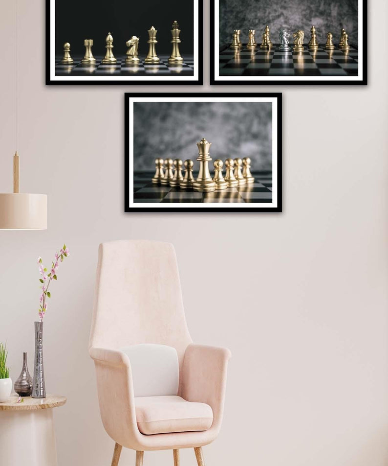 Satranç Temalı Siyah Çerçeve Görünümlü Tablo Seti