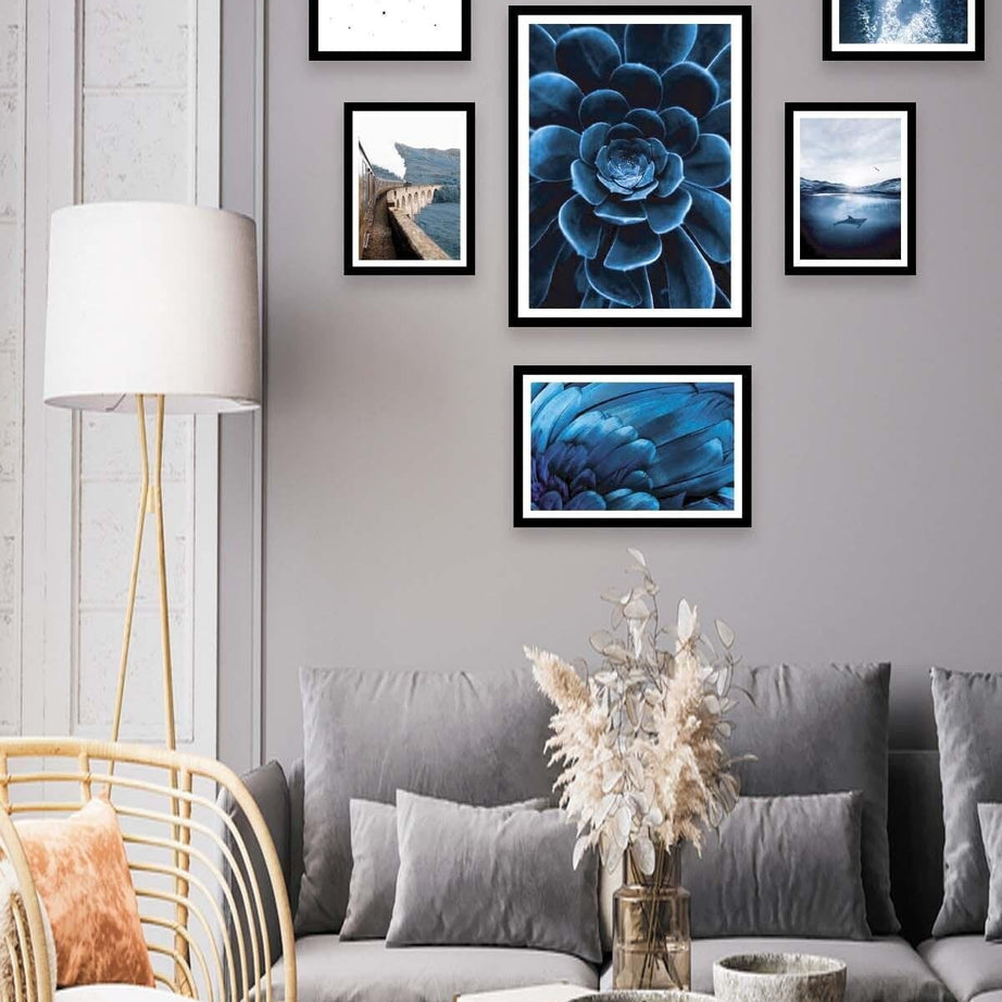 Blue Çiçek Ve Manzara Temalı Tablo Seti