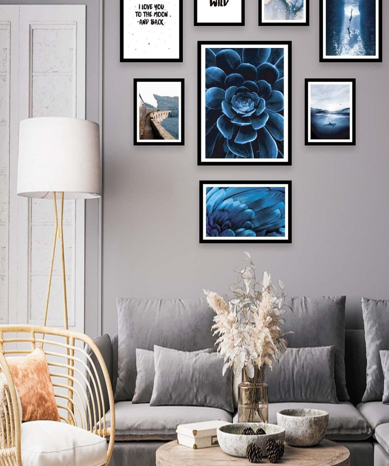 Blue Çiçek Ve Manzara Temalı Tablo Seti