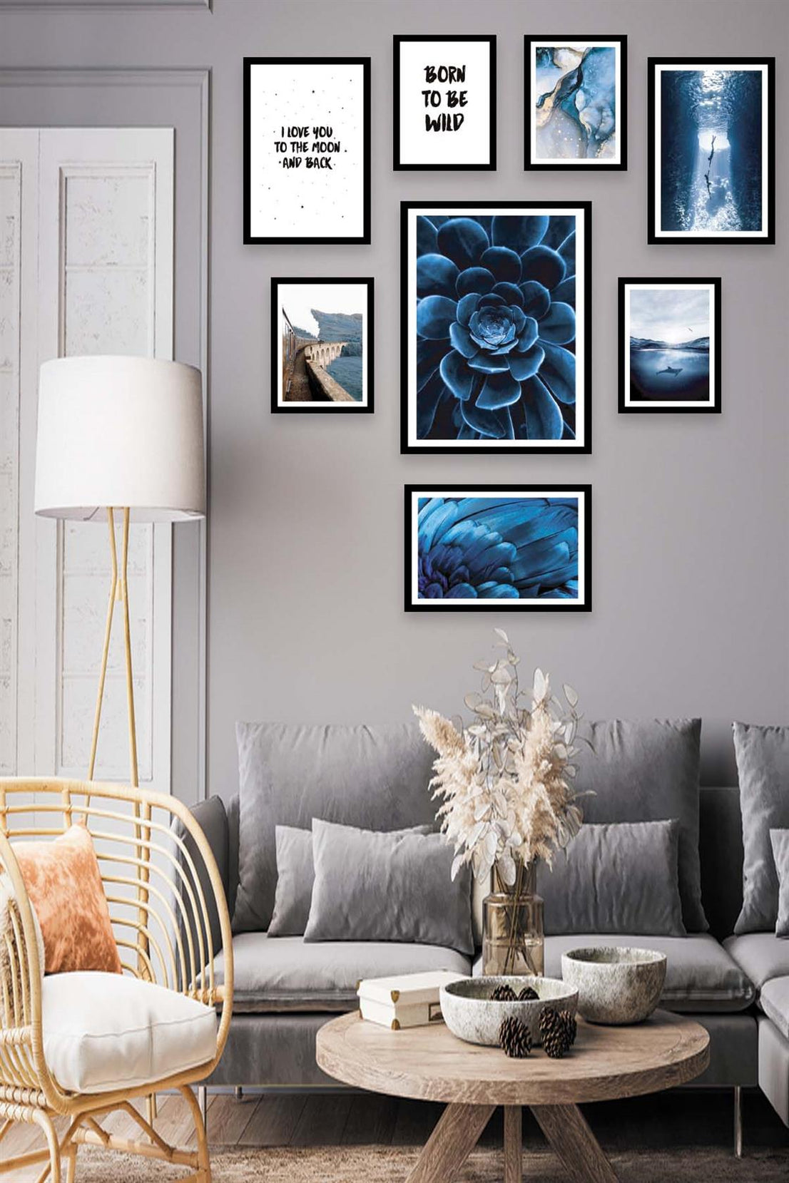 Blue Çiçek Ve Manzara Temalı Tablo Seti