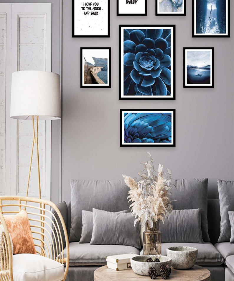 Blue Çiçek Ve Manzara Temalı Tablo Seti